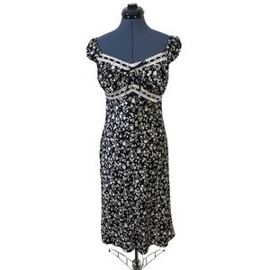 Y2K Charlotte Russe Floral Satin Midi Dress Lace Trim Milkmaid Babydoll Boho XL